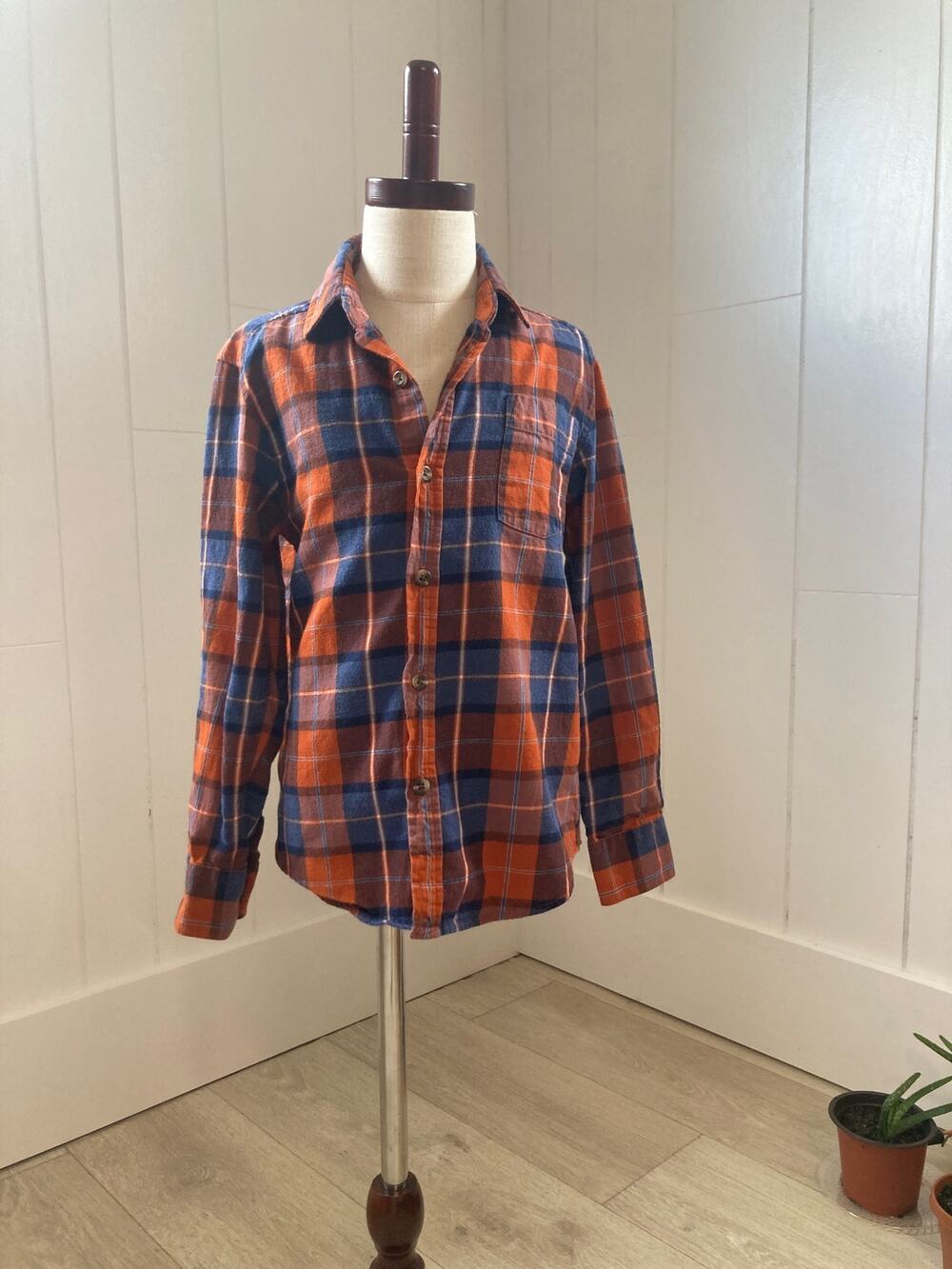 Class Club Orange & Blue Plaid Buttondown, Size S